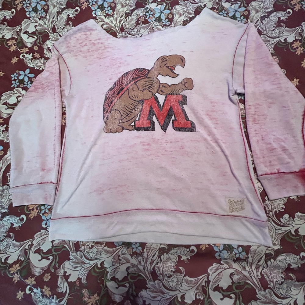 Original Retro Brand Off-Shoulder Pink Turtle Maryland Terrapins Sweatshirt